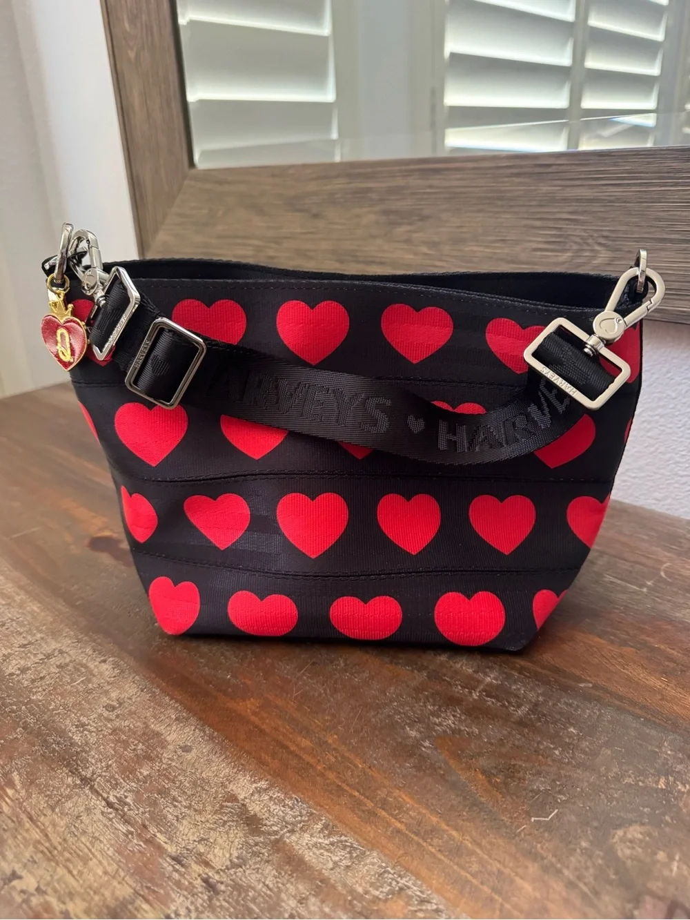 Harveys Black & Red Heart Pattern Queen of Hearts Small Hobo